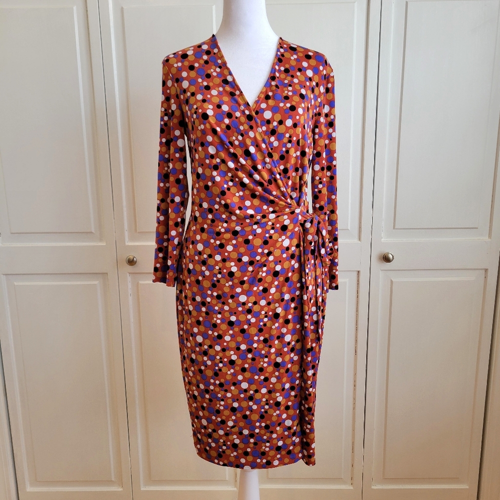 Anne Klein Rust Polka-Dot Wrap Midi Dress